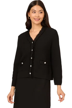 Adrianna Papell Womens Knit Frayed Waffle Crop Cardigan Sweater - - Size X-Large