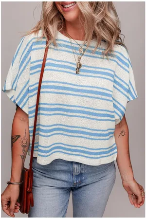 Azura Exchange Womens Stripe Boxy Fit Wide Sleeve Sweater T Shirt - Size X-Large