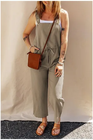 Azura Exchange Womens Drawstring Buttoned Straps Cropped Overall Viscose - Size Large