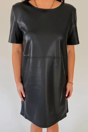 Azura Exchange Womens Faux Leather Loose T-shirt Dress Pu - Size Small
