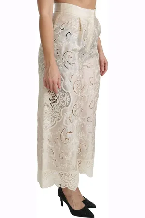 Dolce & Gabbana WoMens Lace High Waist Palazzo Cropped Pants Silk - Size EU 44 (Womens)