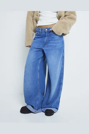 River Island Womens Super Wide Leg Jeans Petite Denim Cotton - Size 4 Extra Short (UK Womens)