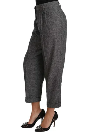 Dolce & Gabbana WoMens Gray Wool Pleated Cropped Trouser Pants - - Size EU 50 (Womens)
