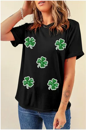 Azura Exchange Womens Four Leaf Clover Graphic St Patricks Crewneck Tee - Size Large