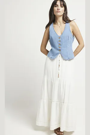 River Island Womens Tiered Maxi Skirt Cotton - Size 18 UK