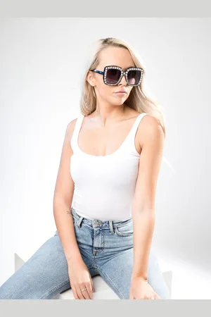 SVNX Oversized Square Sunglasses With Silver Rhinestone Embellishment - One Size