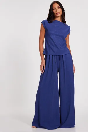 Quiz Womens Indigo Crinkle Cowl Back Top - - Size 8 UK