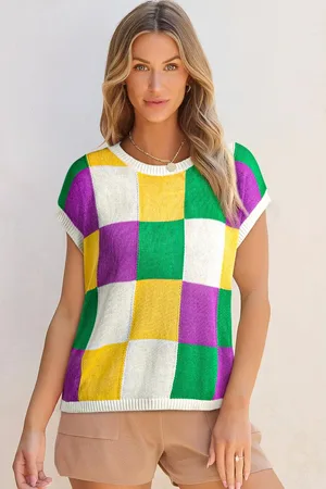 Azura Exchange Womens Tillandsia Color Block Cap Sleeve Sweater Viscose - Size X-Large