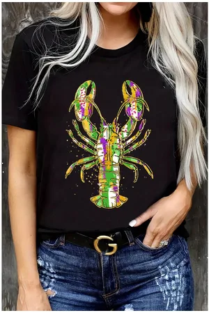 Azura Exchange Womens Mardi Gras Lobster Heat Transfer Graphic T Shirt - Size Large