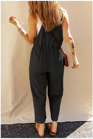 Azura Exchange Womens Drawstring Buttoned Straps Cropped Overall Viscose - Size Large