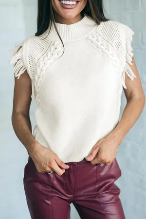 Azura Exchange Womens Woven Tasseled Sleeveless Mock Neck Sweater Vest - Size X-Large