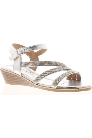 Platino Womens Wedge Sandals Sparkling Rhinestones Hendry Buckle - Size UK 3