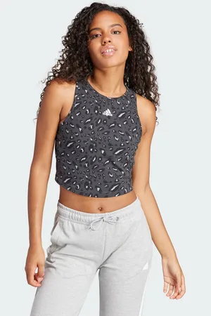 adidas Womens Essentials Animal-Print Crop Tank Top - Cotton - Size 2XS