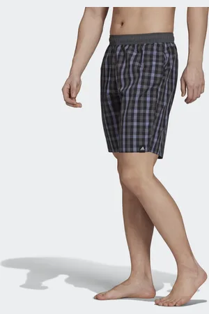 adidas Mens Classic-Length Check Swim Shorts - Recycled Material - Size Small