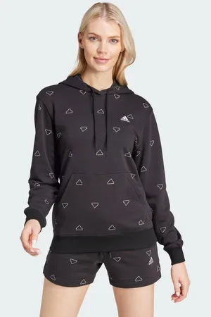 adidas Womens Essentials Monogram Regular French Terry Graphic Hoodie - Cotton - Size Small