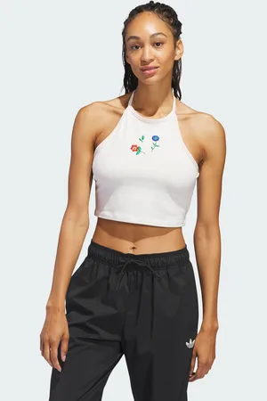 adidas Womens Fashion Graphics Floral Halter Neck Top - Cotton - Size Small