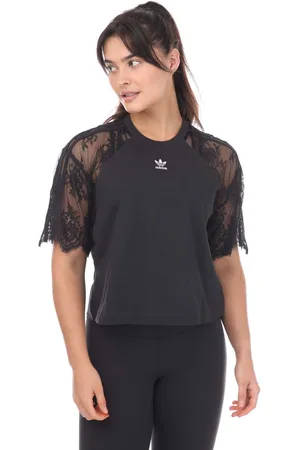 adidas Womens Adicolor Classics Lace T-Shirt in Cotton - Size 4 UK