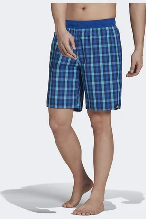 adidas Mens Classic-Length Check Swim Shorts - Recycled Material - Size Small
