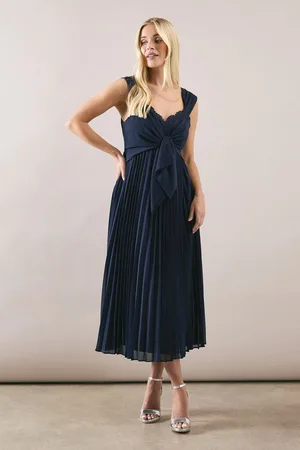 wallis Womens Petite Pleated Tie Front Midi Dress - - Size 16 UK