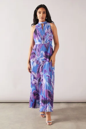 wallis Womens Petite Feather Print Pleated Maxi Dress - - Size 8 UK