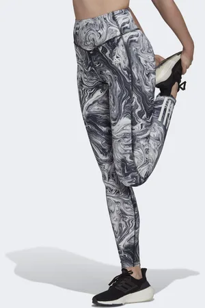 adidas Womens Hyperglam AEROREADY Training High-Rise Marble-Print Tights - - Size X-Small
