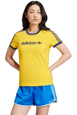adidas Womens Graphic Badge Slim 3-Stripes T-Shirt in Cotton - Size UK 12-14 (Womens)