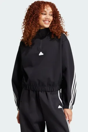 adidas Womens Future Icons Three Stripes 1/4 Zip Top - Cotton - Size Small