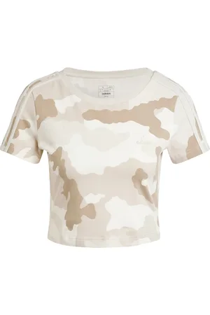 adidas Womens Essentials 3-Stripes Camo Print Baby Tee - Cotton - Size Medium