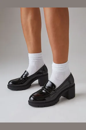 Faith Womens : Lysara Faux Patent Leather Chunky Heeled Loafers - - Size UK 7