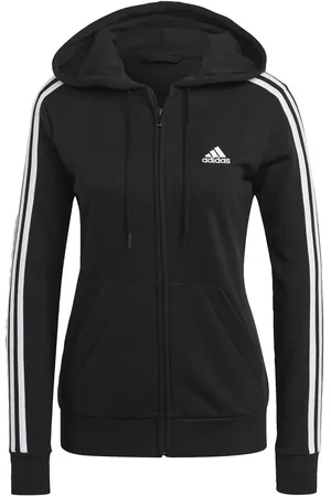 adidas Womens Essentials French Terry 3-Stripes Full-Zip Hoodie - Cotton - Size Medium
