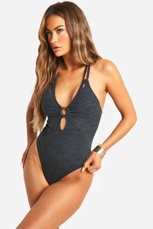 Boohoo Womens Tummy Control Textured O-ring Swimsuit - - Size 14 UK