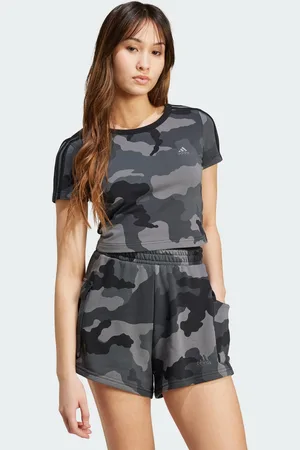 adidas Womens Essentials 3-Stripes Camo Print Baby Tee - Cotton - Size 2XS