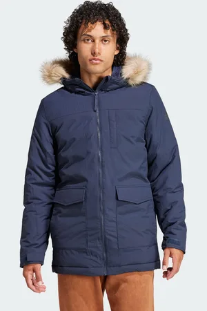 adidas Mens Hooded Fur Parka - Recycled Material - Size Medium