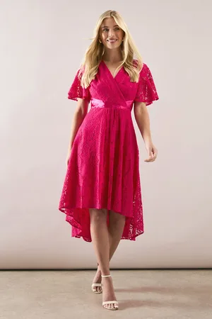 wallis Womens Petite Lace Hi Low Midi Dress - Cotton - Size 18 UK