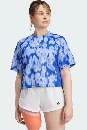 adidas Womens Train Essentials Allover Print Flower Tie-Dye Tee - Recycled Material - Size Large