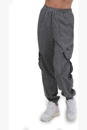 adidas Womens Gingham Track Pants in White Black - Cotton - Size 10 UK