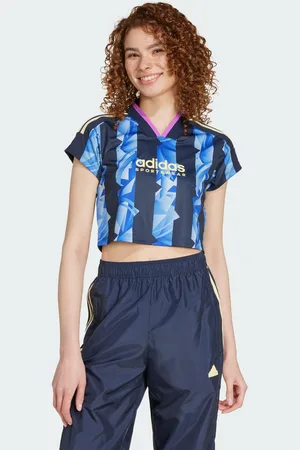 adidas Womens Tiro Cut 3-Stripes Print Baby Tee - Recycled Material - Size X-Large