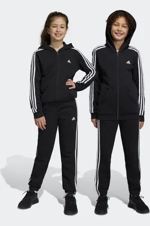 adidas Childrens Unisex Essentials 3-Stripes Fleece Pants - Recycled Material - Size 7-8Y