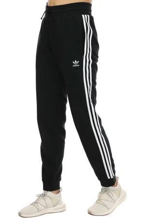 adidas Womens Slim Cuffed Joggers in Black-White Cotton - Size 6 UK