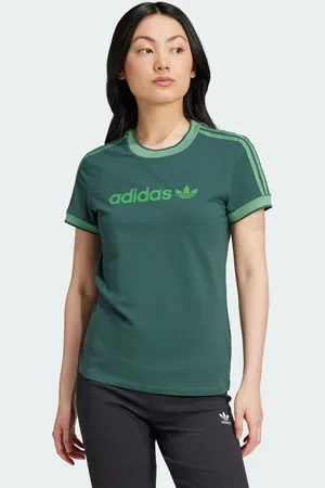 adidas Womens Graphic Badge Slim 3-Stripes Tee - Cotton - Size Medium