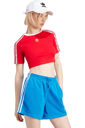 adidas Womens 3-Stripes Baby T-Shirt in Cotton - Size UK 4-6 (Womens)