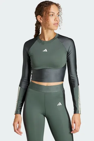adidas Womens Hyperglam Shine Training Crop Long Sleeve Tee - Recycled Material - Size X-Small