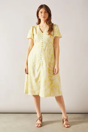 wallis Womens Petite Floral Button Through Midi Dress - - Size 18 UK