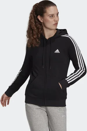adidas Womens Essentials Fleece 3-Stripes Full-Zip Hoodie - Cotton - Size Small