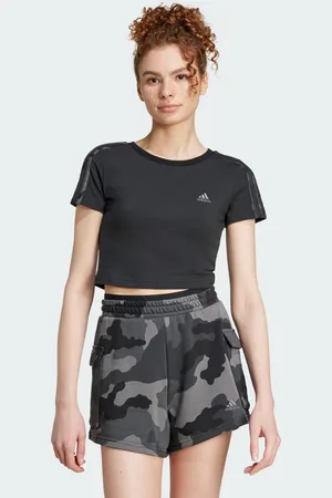 adidas Womens Essentials 3-Stripes Camo Print Baby Tee - Cotton - Size Medium