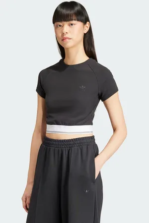 adidas Womens Tape Waistband Tee - Cotton - Size X-Large
