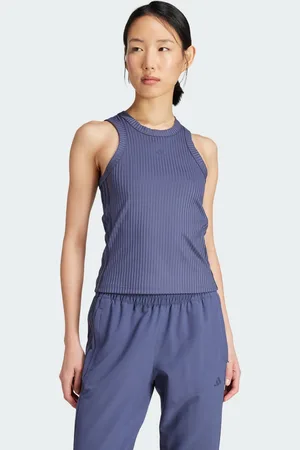 adidas Womens All Gym Seasonal Rib Tight Fit Tonal 3-Stripes Tank Top - Recycled Material - Size X-Large