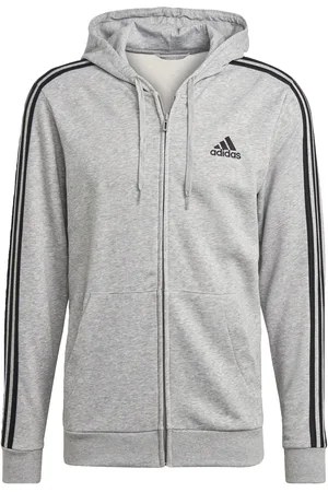 adidas Mens Essentials French Terry 3-Stripes Full-Zip Hoodie - Cotton - Size Small