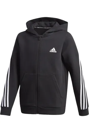adidas Childrens Unisex 3-Stripes Doubleknit Full-Zip Hoodie - Cotton - Size 9-10Y