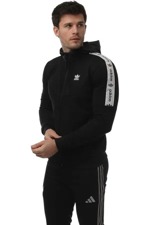 adidas Mens Edge Full-Zip Hoodie in Black-White - Size Large